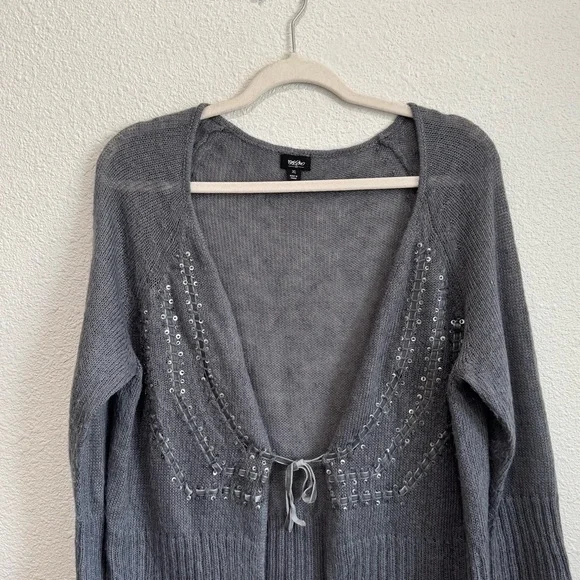 VTG Y2K Mossimo Womens XL Mohair Blend Front Tie Sequin Ribbon‎ Cardigan Preppy - Picture 2 of 11